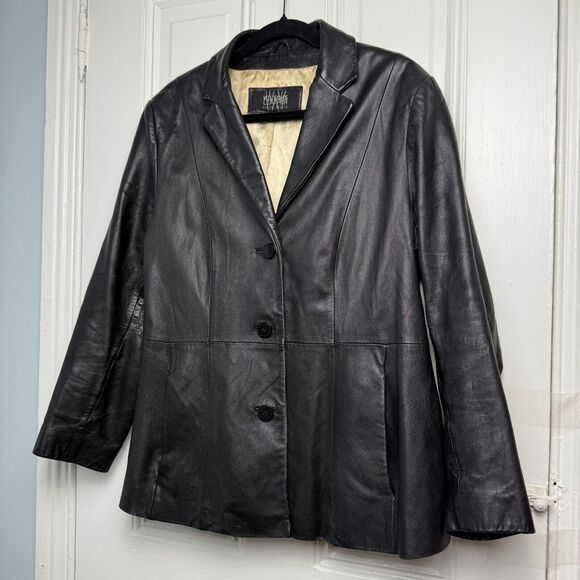 Pelle Studio Wilson Jacket Womens XL Black Leather Single Breasted Button Front